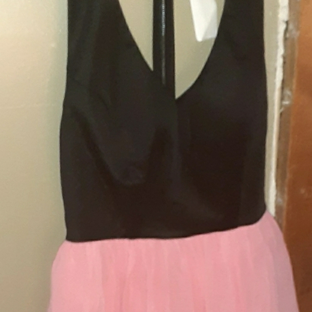 Black and pink backless mini dress
